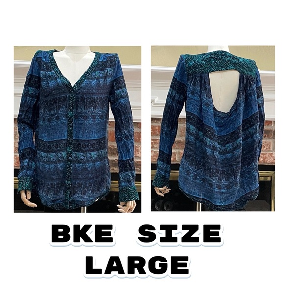 BKE blue multipatterned button down long sleeve top / L / Excellent condition - Picture 1 of 12